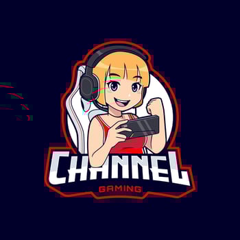 Cute female gamer playing on smartphone, streaming channel girl logo mascot vector