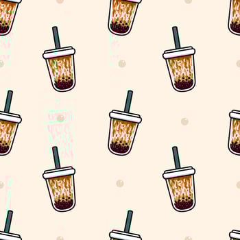 Bubble tea brown sugar seamless pattern vector