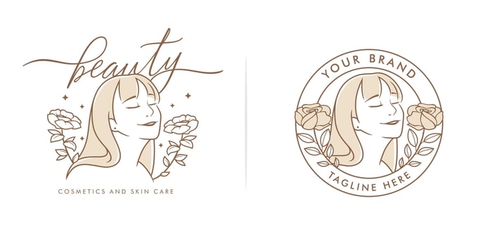 Beauty woman with long hair logo set vector