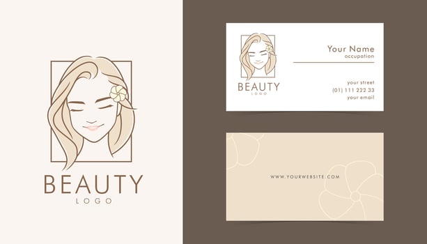 Beauty feminine salon logo with stationery business card vector