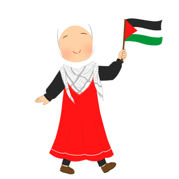 Cute Muslim Girl Holding Palestine Flag Illustration png