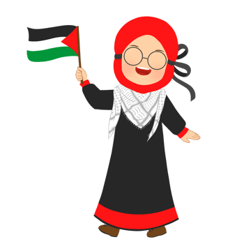 Muslim Kid with Hijab Holding Palestine Flag Illustration png