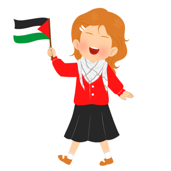 Illustration of Little Girl Holding Palestine Flag and Wearing Keffiyeh png