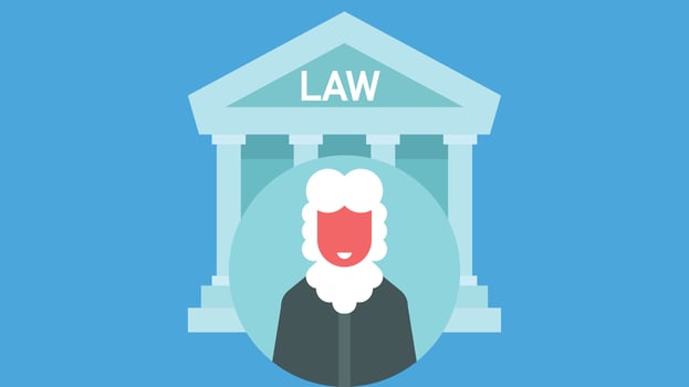 judge in front of law school or court vector illustration