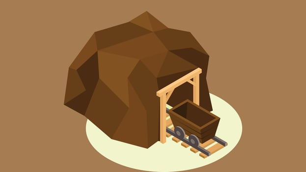 Coal mine wagons going on tracks inside the mine vector illustration