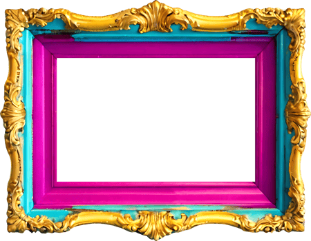 AI generated a colorful frame with gold trim on a transparent background png
