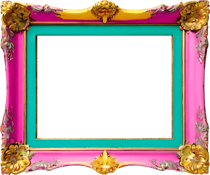 AI generated a pink and green frame with gold trim png