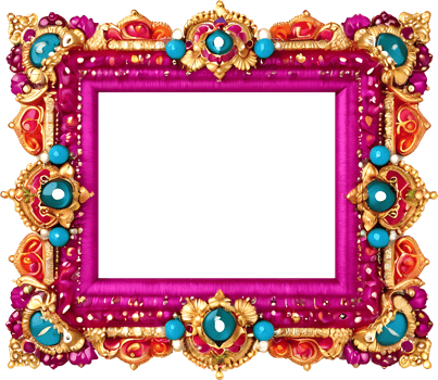 AI generated a pink and blue frame with gold and turquoise beads png