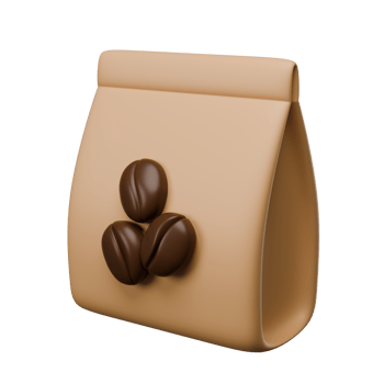 A brown bag with three coffee beans on it png