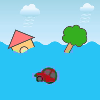 Heavy rain floods houses and cars in the rainy season. vector