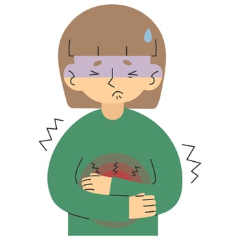 Stomachache 6 cute on a white background, illustration. vector