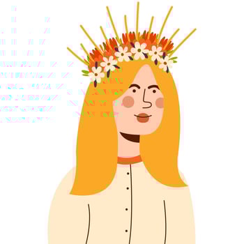 Woman with flowers wreath. Summer Solstice. Used for greeting card, and poster design. vector