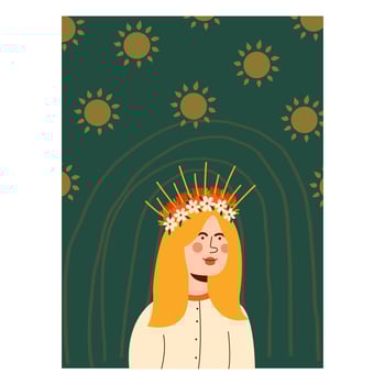 Woman with flowers wreath. Summer Solstice. Used for greeting card, and poster design. vector