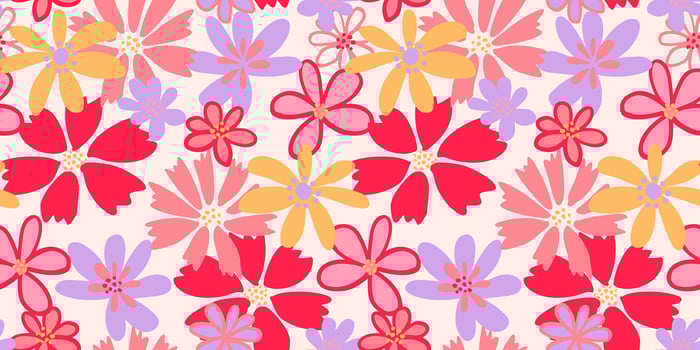 Colorful simple seamless pattern with shapes abstract creative flowers. hand drawn sketch doodle. Summer groovy floral printing. Template for designs, notebook cover, childish textiles vector