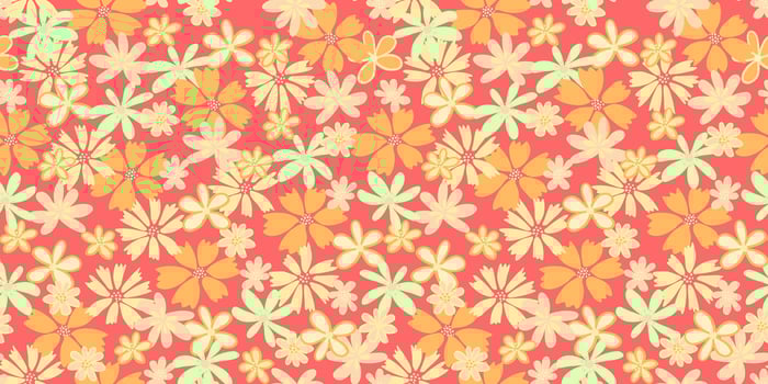 Abstract creative groovy flowers seamless pattern on a red background. hand drawn sketch shapes cute ditsy meadow floral printing. Template for designs, notebook cover, childish textiles vector