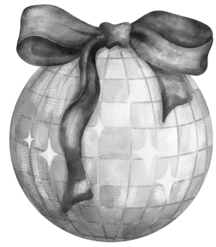 Coquette Disco ball with black ribbon bow watercolor png