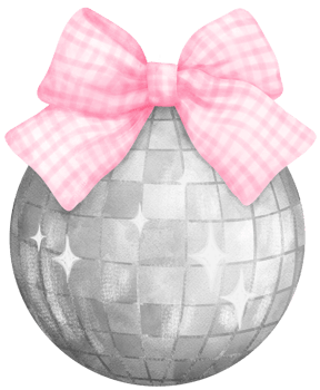 Coquette Disco ball with pink ribbon bow watercolor png