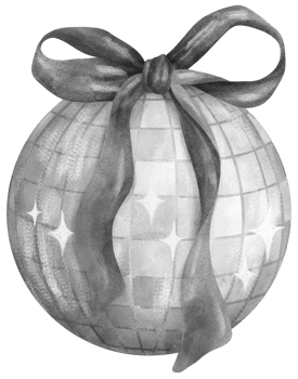 Coquette Disco ball with black ribbon bow watercolor png