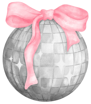 Coquette Disco ball with pink ribbon bow watercolor png
