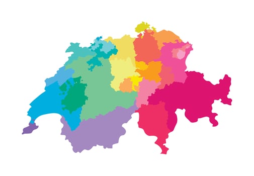 isolated illustration of simplified administrative map of Switzerland. Borders of the regions. Multi colored silhouettes. vector