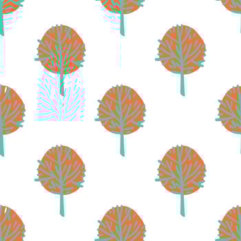 a pattern with orange and turquoise trees vector