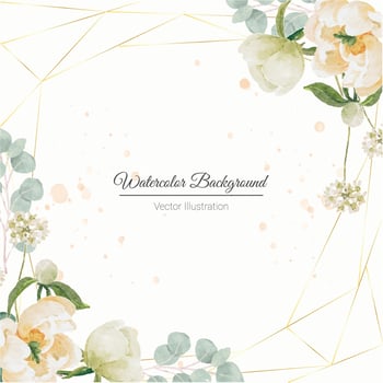 watercolor white peony and rose foliage flower bouquet background isolated vector