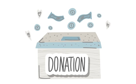Vector donation box with lettering and decor.