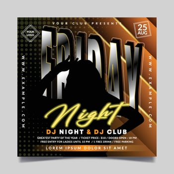 Friday night flyer template with orange and black combination vector