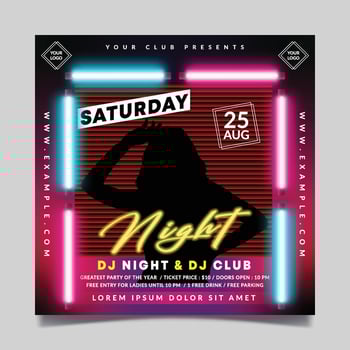 Saturday night flyer template with glowing lights vector
