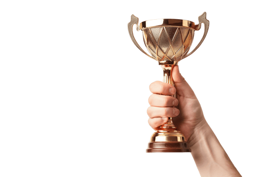 AI generated hand holding a gold trophy cup on a transparent background png