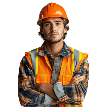 AI generated A man in an orange safety vest and hard hat is standing with his arms crossed png