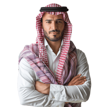 AI generated A man wearing a red and white scarf and a black hat. Arabian business man png