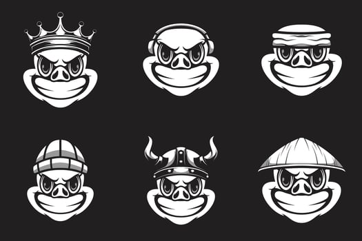 Pig Bundle Black and White vector