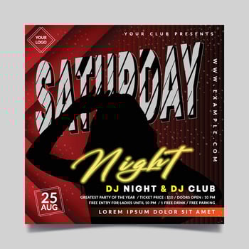 Saturday night flyer template with red and black gradient colors vector