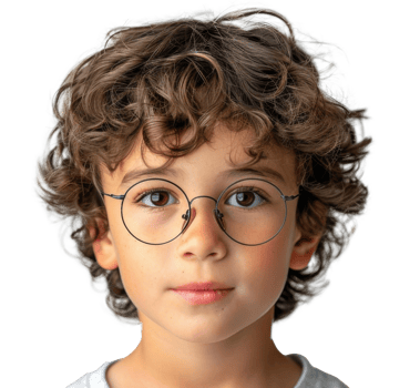 AI generated Young Boy With Glasses and Curly Hair png