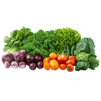 AI generated A variety of vegetables and fruits are displayed on a white background png