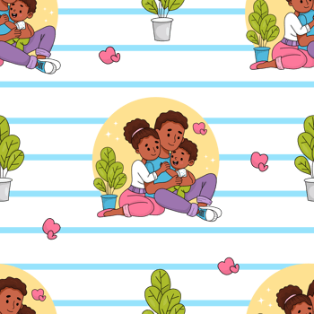 Seamless pattern with happy black ethnic family png