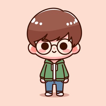 vector cute boy wearing green jacket and blue jeans kawaii cartoon