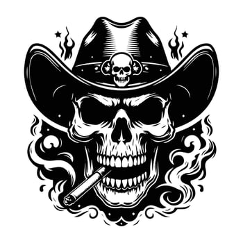 Smoking cowboy skull silhouette for print design vector