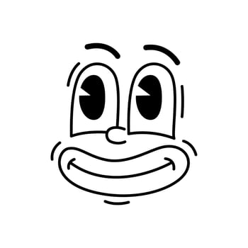 Groovie cartoon emoji face, funny comic character vector