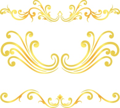 Golden swirl lines calligraphy ornament set isolated on white background for luxury graphic design vector