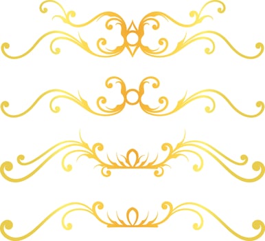 Golden swirl lines calligraphy ornament set isolated on white background for luxury graphic design vector