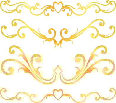 Golden swirl lines calligraphy ornament set isolated on white background for luxury graphic design vector