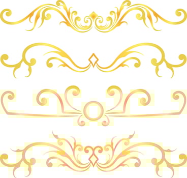 Golden swirl lines calligraphy ornament set isolated on white background for luxury graphic design vector