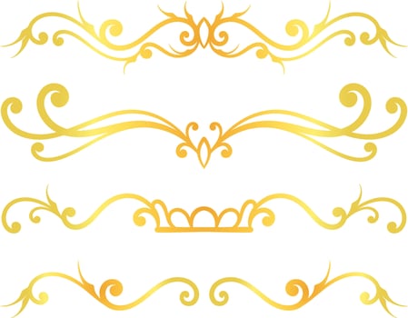 Golden swirl lines calligraphy ornament set isolated on white background for luxury graphic design vector