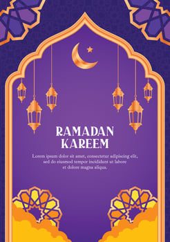 Purple Islamic Flyer Background Design with Gold Accents and Simple Ornaments vector