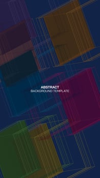 Abstract 1970's style vivid colors 3D square box outline on blue background vertical shape. vector