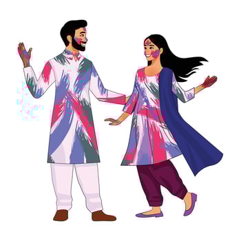 hindu couple celebrating Holi dhuleti festival with dry colors vector
