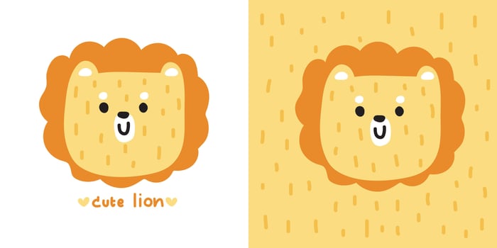 Cute smile lion face soft hair hand drawn.Wild head animal character cartoon design.Kid graphic.Image for card,poster,print screen,baby clothing,T-shirt,sticker.Kawaii.Vector.Illustration. vector