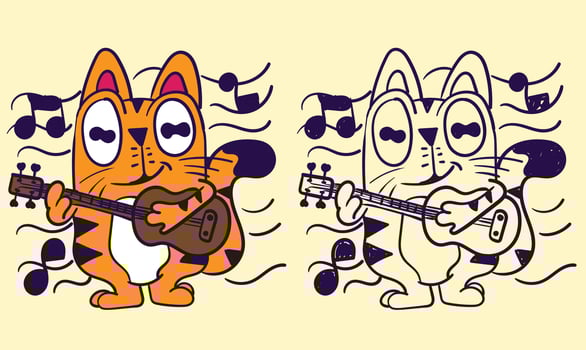 cat doodle cute animal illustration for book coloring page vector